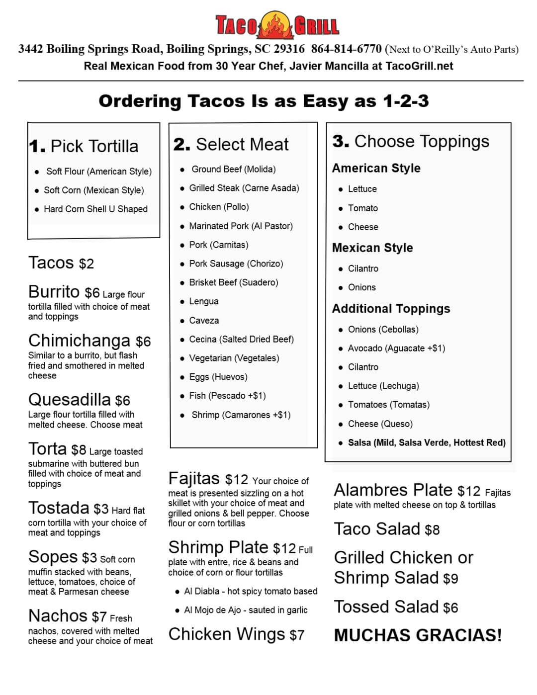 Taco Grill Menu Taco Grill