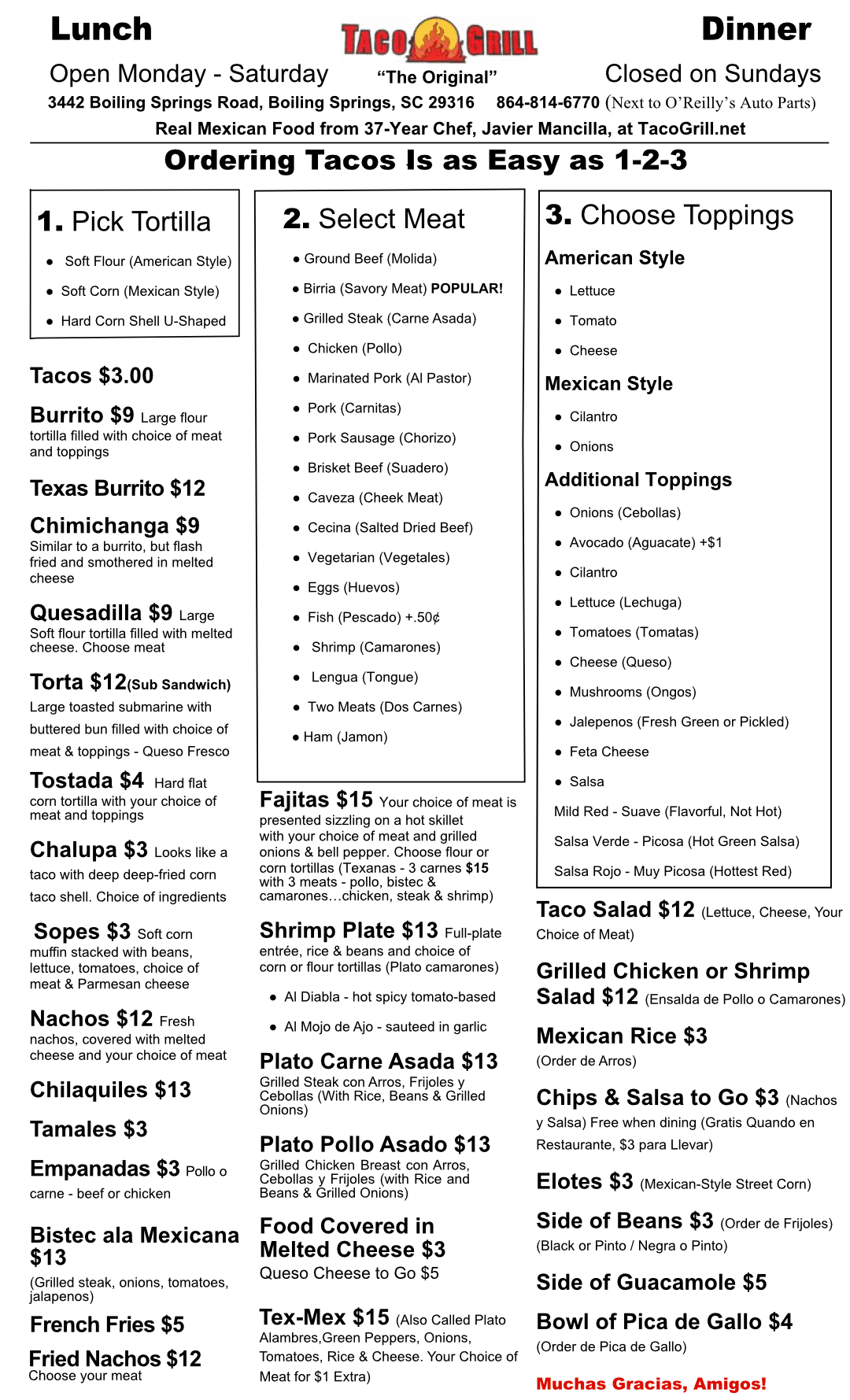 Menu  Taco Grill